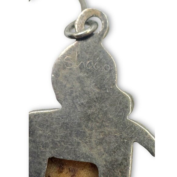 Vintage Sterling Silver Petrified Palm Goddess Dangle Earrings Pierced - Picture 5 of 7